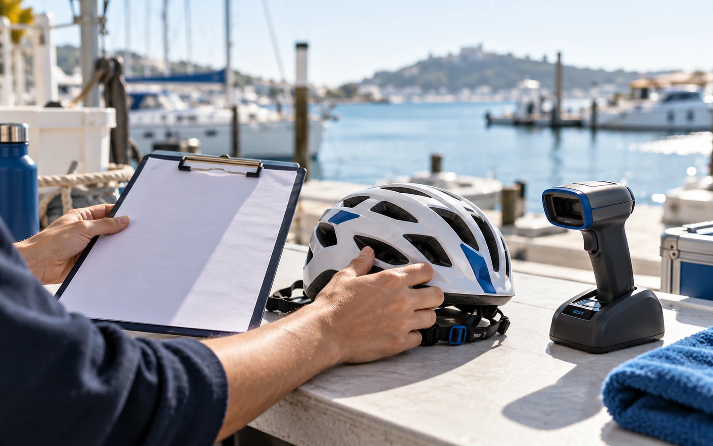 A tour operator comparing a departure plan with shared bicycles, an admission scanner and boat equipment before choosing software.