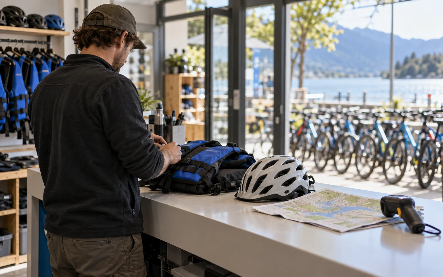 An activity operator checking bicycle availability and a guided-tour departure side by side before shortlisting alternatives.